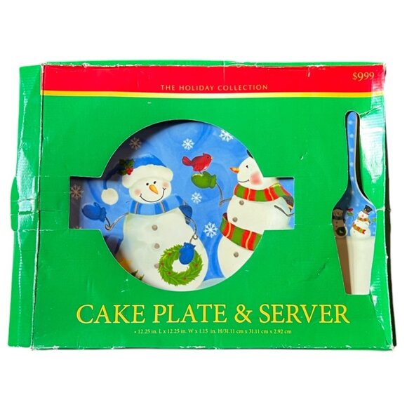 Snowman and Snowwoman Ceramic Cake Plate & Server - Picture 5 of 6